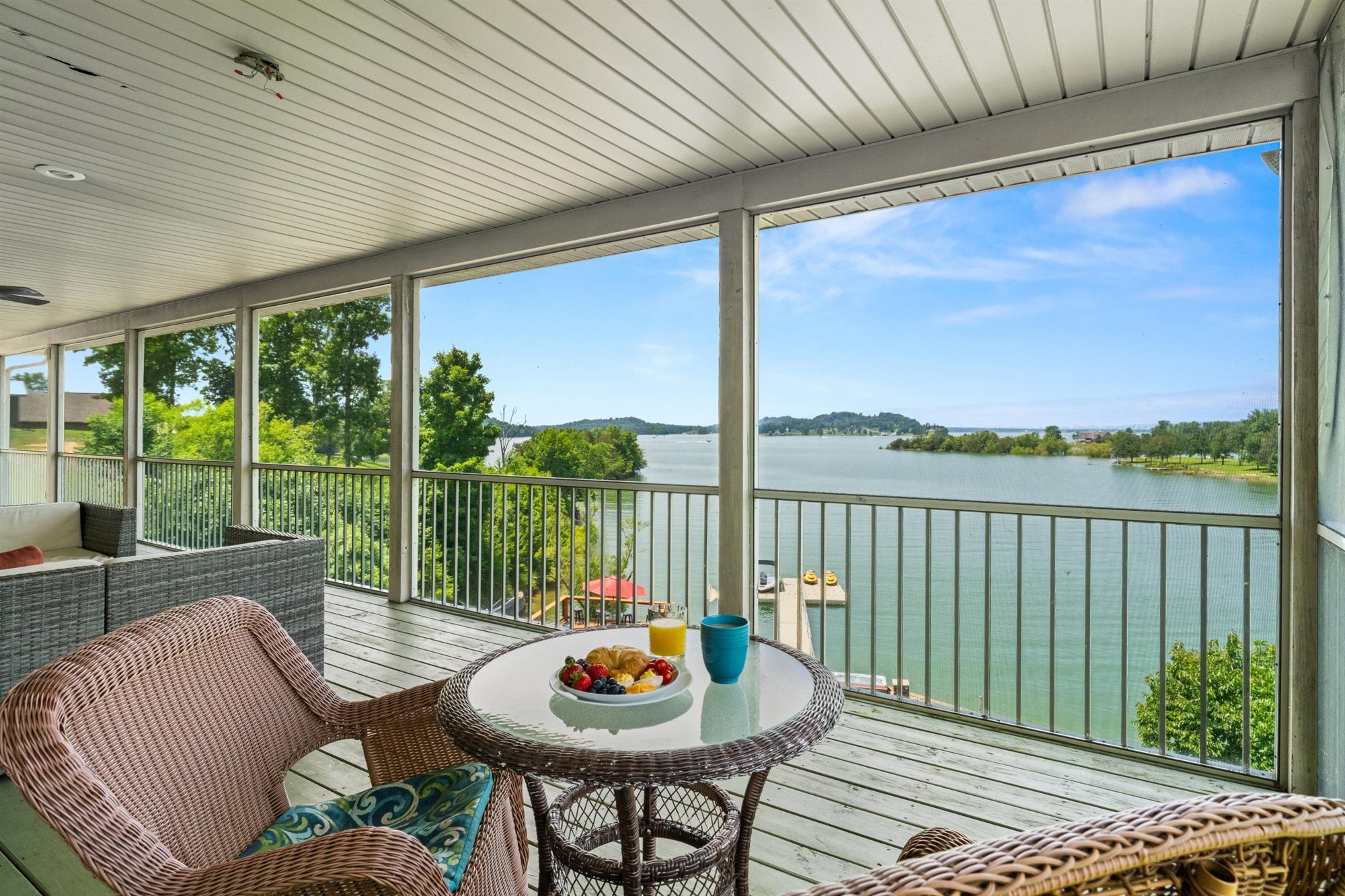 Breakfast on the screened porch with lake views